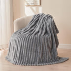 NEWCOSPLAY Super Soft King Blanket Light Grey Premium Silky Flannel Fleece 3D Ribbed Jacquard Lightweight Bed Blanket All Season Use (Light Grey Ribbed, King(90"x110"))