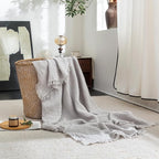 FOSSA Muslin Blanket with Fringe - 4-Layer 100% Cotton Gauze Super Soft & Breathable Throw -Lightweight Decorative Cooling Blanket for Bed, Sofa, Office -Twin XL Size 90" x 66" (Grayish)