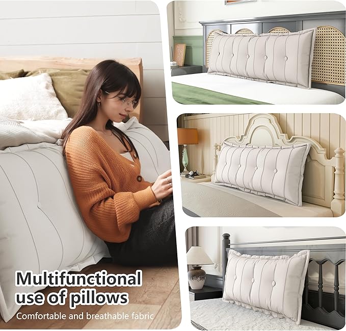 Johnear Headboard Pillow Large Reading Pillows for Sitting in Bed Adult Daybed Cushion Backrest Bolster Pillow Support Positioning Sofa Rest （Ivory White, 59 x 3 x 20 inches）