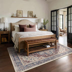 Maroon Blue 5x7 Area Rugs for Living Room, Transitional Distressed Washable Non Slip Bedroom Rug, Modern Vintage Medallion Low Pile Thin Carpet Rugs for Den/Dining Room/Kitchen/Home Office
