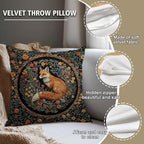 YOU FOUND ME William Morris Abstract Vintage Floral Velvet Fox Design Throw Pillow Covers Home Decor, Retro Art Decor Pillowcase Cushion Cover for Bed Sofa Living Room, Square 18x18inch (Fox)
