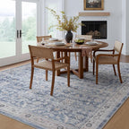 MontVoo-Vintage Area Rug 6X9 Blue Rugs for Living Room-Soft Distressed Printed Rugs for Bedroom-Non Slip Carpet-Machine Washable Rug for Dining Room Living Room Bedside Office