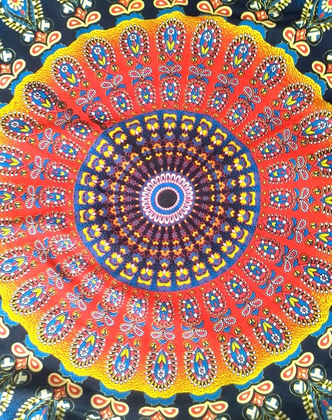 Mandala Floor Pillow Cushion Seating Throw Cover Hippie Decorative Bohemian Ottoman Poufs, Pom Pom Pillow Cases,Boho Indian (32 Inches, Multi Pigment)