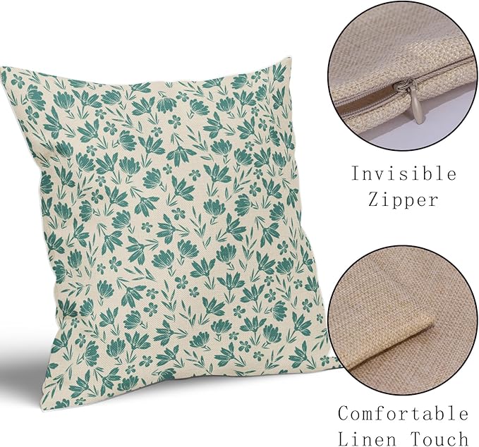 Aqua Floral Pillow Covers 24x24 Set of 2 Vintage Rustic Old Style Cute Small Flower Cream Print Decorative Outdoor Pillowcases Farmhouse Throw Cushion Case Decor for Couch Sofa Bed