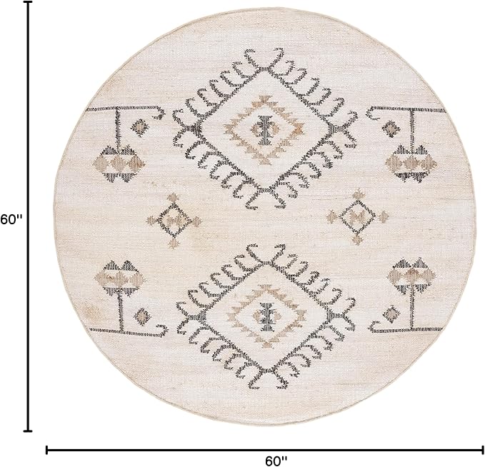 SAFAVIEH Kilim Collection 5' Round Ivory/Black KLM762A Handmade Flatweave Premium Jute Entryway Foyer Living Room Bedroom Kitchen Area Rug
