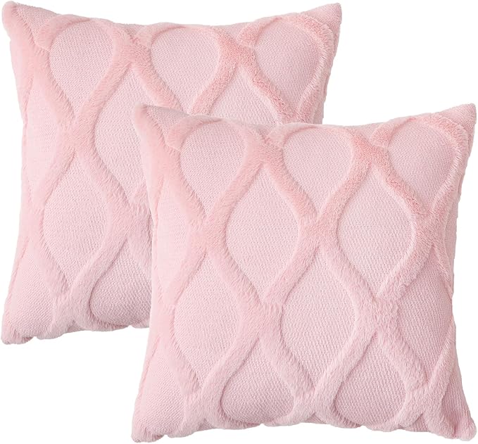 decorUhome Spring Throw Pillow Covers 20x20 Inch Set of 2, Soft Plush Faux Fur Wool Light Pink Accent Couch Pillow Covers for Modern Farmhouse Bed Sofa Living Room