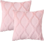 decorUhome Spring Euro Sham Throw Pillow Covers 24x24 Inch Set of 2, Soft Plush Faux Fur Wool Light Pink Accent Couch Pillow Covers for Modern Farmhouse Bed Sofa Living Room
