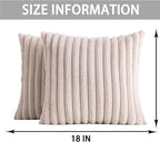 Pack of 2 Faux Fur Christmas Throw Pillow Covers 18x18 Inch, Soft Plush Striped Neutral Couch Pillow Cover, with Velvet Back Modern Home Decor for Sofa Living Room Couch Bed Light Grey
