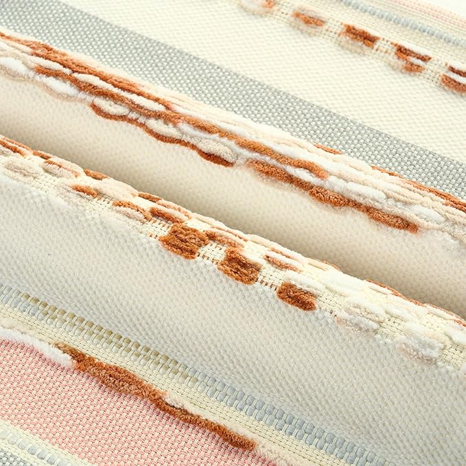 FUTEI Rust Beige Decorative Throw Pillow Covers 12x20 Inch Set of 2, Soft Tufted Striped Textured Accent Pillow Case,Boho Pillows for Couch Decor
