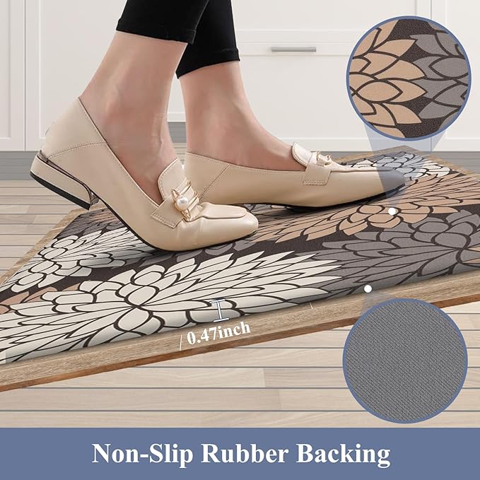 HEBE Anti Fatigue Kitchen Rug Sets 2 Piece Non Slip Kitchen Mats for Floor Cushioned Kitchen Rugs and Mats Waterproof Comfort Standing Mat Runner for Kitchen,Home Office,Sink,Laundry