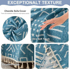 VClife Boho Couch Cover for 3 Cushion Couch Sofa Durable Soft Chenille Sofa Slipcover for Sectional Sofa, 1 PC Multi-Functional Sofa Covers Protector, Blue and White Furniture Protector 71" x 134"