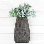 AuldHome Design Wall Hanging Pocket Basket; Woven Wicker Rustic Farmhouse Gray Washed Long Basket; 17 x 9 x 5 Inches (Pack of 2)