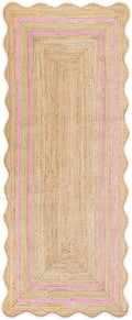 Wave Scalloped Natural Jute Rug Boho Jute Rug Entryway Runner Rug Farmhouse Scallop Rug, Light Pink (2'6"x12')