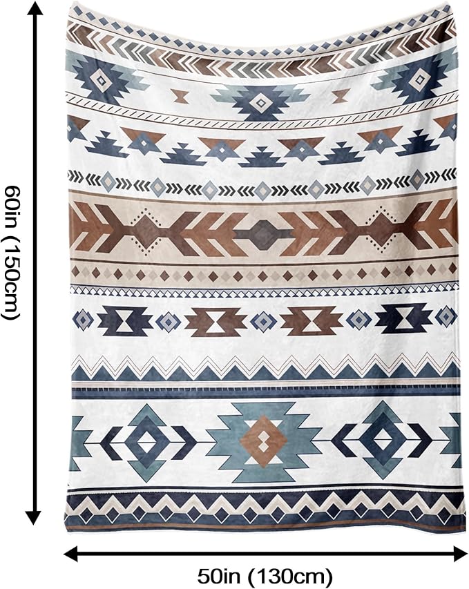 Aipon Boho Aztec Throw Blanket 50"x 60", Western Indian Native American Blanket Southwestern Decor, White Brown Soft Cozy Lightweight Throws Blankets Gifts for Women Men Couch Bed Sofa Chair