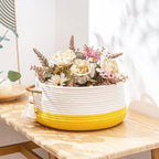 KAKAMAY Woven Baskets for Storage(16"x8"),Blanket Basket for Organizing Living Room,Cotton Rope Basket Woven Baby Laundry Hamper,Collapsible Laundry Room Organization,Clothes,Toy Chest(Yellow)