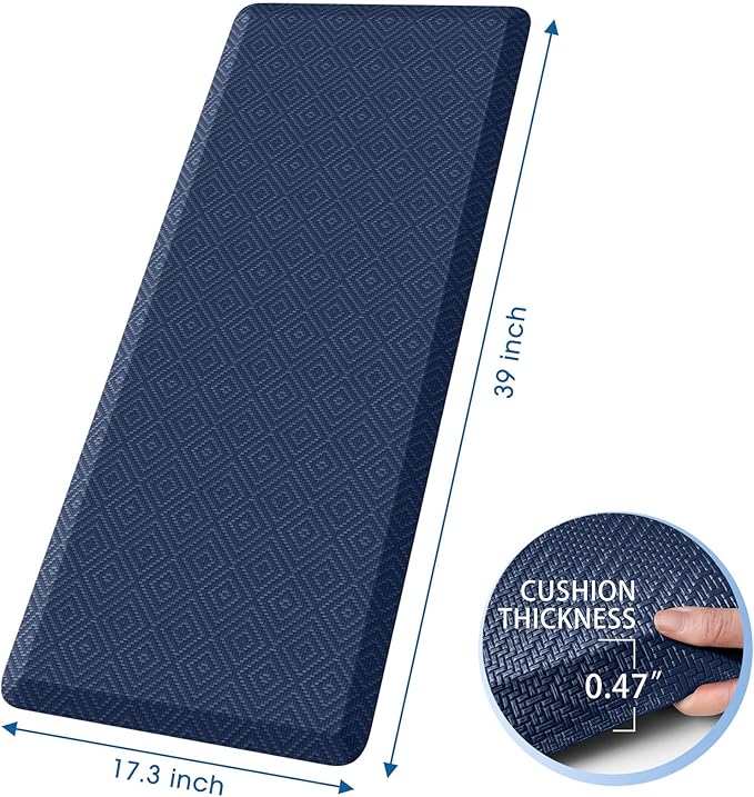 Mattitude Kitchen Mat Cushioned Anti-Fatigue Floor Mat Water Resistant Non-Slip Mats and Rugs Standing and Comfort Desk Mats for House Sink Office Laundry (Blue, 17.3"x39")