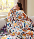 100% Cotton Boho Throw Blanket for Home Decor – Classic Farmhouse Quilt Bedding, Muslin Blankets for Adults, Vintage Woven Decorative Blanket for Couch, Bed Layering Use, Botanic Floral, 50"x60"