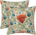 Red Blue Bright Floral Soft Velvet Throw Pillow Covers Set of 2 Colorful Flowers Green Leaf Plant Decorative Pillow Covers 16x16 Inch Boho Rustic Pillow Case For Sofa Couch Living Room Home Decor