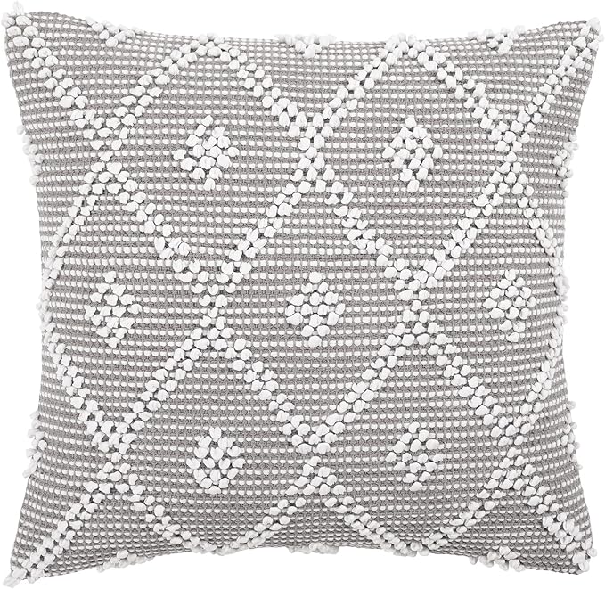 Lush Decor Adelyn Decorative Throw Pillow Cover, 20" W x 20" L, Light Gray - Square Pillow - Gray Diamond Pillow - Textured Pillows - Hygge Decor - Farmhouse Throw Pillows For Bed, Couch, Or Chair