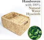 HOMESTEAD Water Hyacinth Storage Baskets, Rectangular Wicker Baskets for Bedroom, Living Room, Bathroom, Shelves - Set of 3