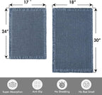 MIULEE Set of 2 Waffle Bathroom Rugs, Boho Bath Rugs Non Slip Washable, Super Absorbent Bath Mats, Ultra Soft Rubber Backed Shower Mats for Bathroom Floor, Tub, Blue, 17"x24"+18"x30"