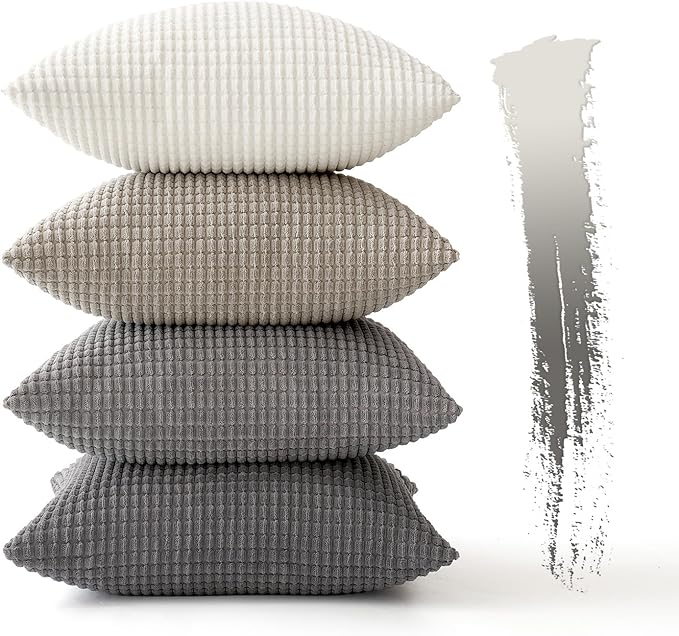 MIULEE Timeless Neutral Euro Sham Pillow Covers 24x24 Set of 4 Mid Century Modern Grey Throw Pillows Rustic Corduroy Couch Pillowcases Nordic Home Decor for Sofa Living Room Bed