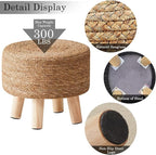 Wimarsbon Round Foot Stool Natural Seagrass Poufs Ottoman Hand Weave Footrest Stool for Couch Desk Extra Seat Step Stool with Solid Wood Legs for Hallway Patio Lounge Natural