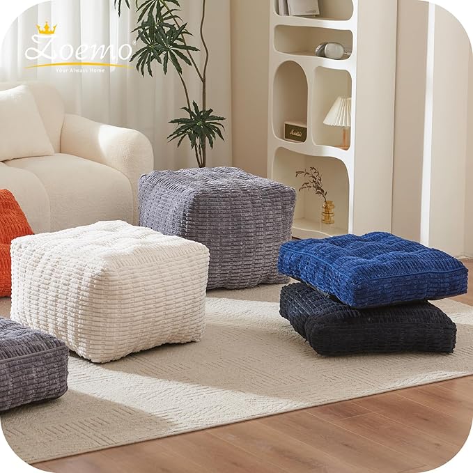 Floor Pillow Cushion for Adults, Meditation Cushion Pillow, Large Square Floor Sitting, for Tatami Living Room or Yoga, 22x22 Inch