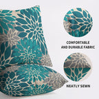 Teal Grey Gray Pillow Covers 22X22 Inch Set of 2, Modern Dahlia Floral Print Decorative Throw Pillow Covers Outdoor Farmhouse Cushion Case for Home Couch Sofa Bed Decoration