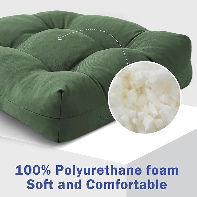 Outdoor Chair Cushions Set of 2, Patio Chair Cushions with Ties, 17x17+4” Tufted Outdoor Seat Cushions, Waterproof Patio Furniture Cushions, Outdoor Dining Chair Pads, Forest Green