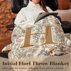 JXREQ Throw Blanket Initial Letter H Personalized Monogrammed Gifts for Women Teen Girls Frends, Boho Floral Throw Blankets for Bed Sofa Living Room Office, 50x60 Inch