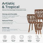 Set of 3 Woven Decorative Planter Pot with Stand – Wooden Bamboo & Plywood Outdoor & Indoor Plant Pot – Boho Garden & Home Decor Planters – 20", 23", & 26", Brown