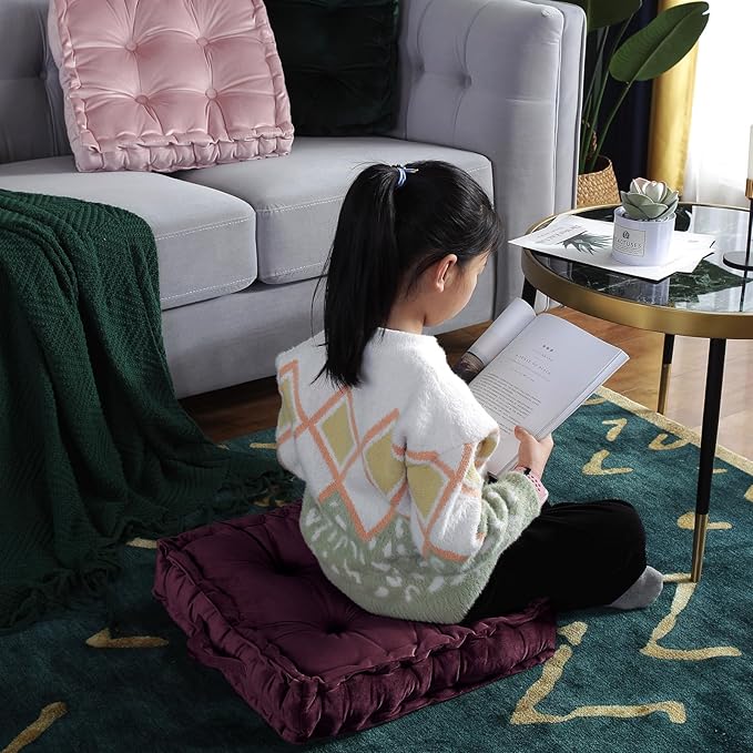 vctops Christmas Square Solid Color Velvet Seat Cushion with Handle Tufted Thicken Chair Pad Tatami Floor Pillow Cushion 16.5"x16.5"x4" Red