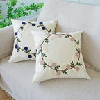 vctops Floral Embroidered Pillow Covers 18x18 Inch Spring Summer Cotton Tufted Throw Pillow Cover Outdoor Garden Cushion Case for Sofa, Bed, Living Room (Flower B,18"x18")