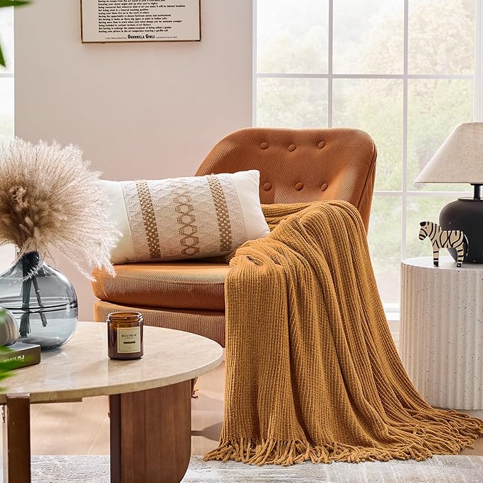 inhand Brown Throw Blanket for Couch Bed,Fall Home Decorative Soft Chunky Chenille Woven Blankets with Tassels,Lightweight Cozy Boho Farmhouse Warm Winter Gifts for Women,60"x80",Extra Thick