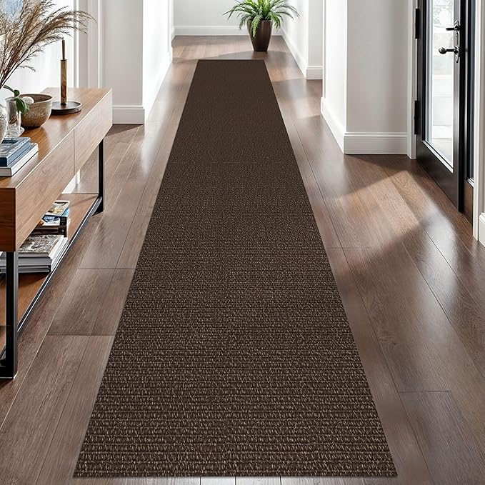 EARTHALL Washable Runner Rug 2x12 Ft Non Slip Runners for Hallways Long Cotton Rubber Backed Kitchen Runner Braided Indoor Floor Carpet Runners for Entryway, Hall, Kitchen, Brown/Coffee
