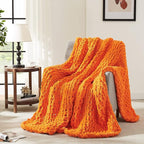 L'AGRATY Chunky Knit Blanket Throw: 80''x90'' Chenille Chunky Knitted Throw Blanket for Bed Couch - Handmade Thick Big Cable Knit Blanket - Large Chunky Crochet Rope Blanket for Home Decor(Orange)