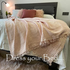 KyraHome 100% Organic Cotton Fall Throw Blankets for Adults, Girls, 60"x80", Plant Dyed, Breathable Lightweight Gauze Large Muslin Blankets for Women, Kids, Napping, All Season (Soft Pink)