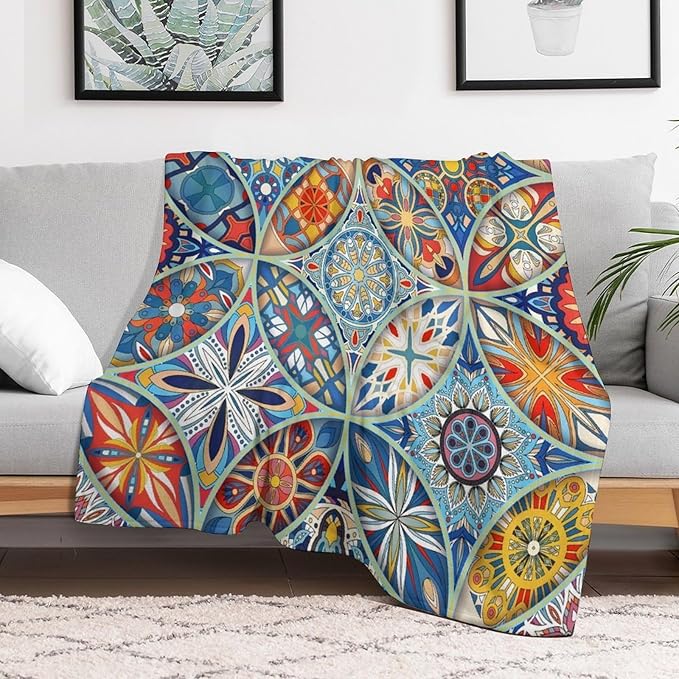 Boho Floral Throw Blanket Colorful Bohemian Mandala Blanket for Sofa Bed Couch Chair Or Dorm 30"x40"