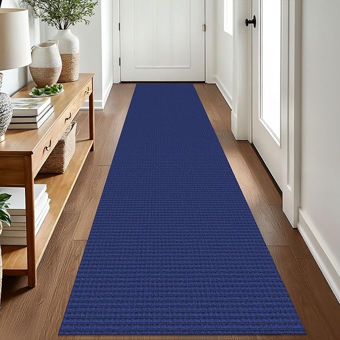 EARTHALL Woven Runner Rug 2x8 Ft Washable Runners for Hallways Cotton Non Slip Rubber Backed Kitchen Runner Braided Indoor Floor Carpet for Entryway, Hallway, Kitchen, Bedroom, Royal Blue/Navy