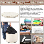 2 Pcs 20 x 15 Inch Unstuffed Ottoman Pouf Cover Corduroy Foot Rest - No Filler, Striped Foot Stool Floor Bean Bag Floor Chair Storage for Modern Farmhouse Bedroom Home Decor(Beige)