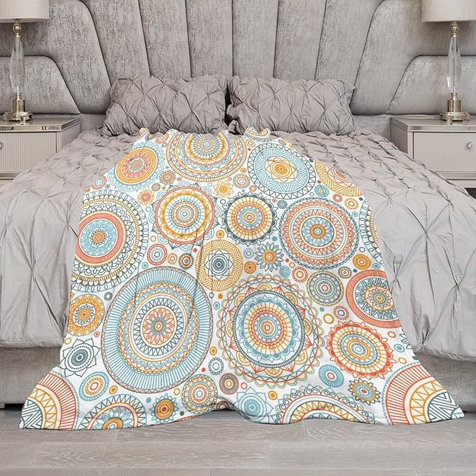 Boho Floral Throw Blanket Abstract Mid Century Mandala Bohemian Blanket for Sofa Bed Couch Chair Or Dorm 40"x50"