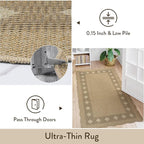 LIVEBOX Scalloped Easy Jute Diamond Rug for Kitchen, Washable 2x6 Runner Tan Rugs for Entryway, Geometric Checkered Indoor Outdoor Farmhouse Non Slip Rug Modern Carpet Door Mat for Porch Hallway