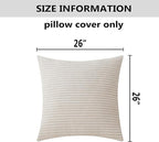 Home Brilliant 2 Pack Super Soft Plush Corduroy Solid Textured Large Throw Euro Pillow Shams Cushion Cover for Couch Floor 26x26 Spring Pillow Covers, for 28x28 Insert, Cream Cheese