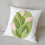 vctops Farmhouse Calla Lily Cotton Tufted Throw Pillow Cover Spring Floral Embroidery Pillowcase Soft Square Cushion Case for Sofa Couch Bed Chair (Pink C,18"x18")