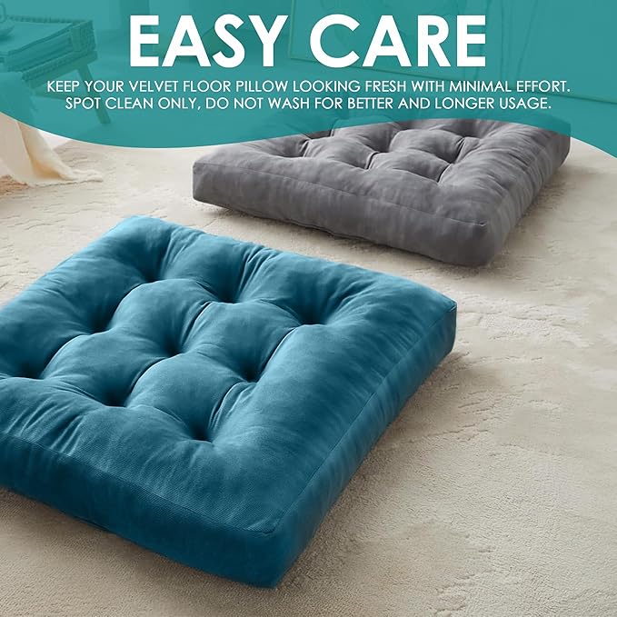 NEST & LOOM Floor Cushions - Floor Chair Pillow, Meditation Cushion, Square Large Floor Pillow, Solid Thick Tufted Floor Pillow - Grey - 21.65" x 21.65"