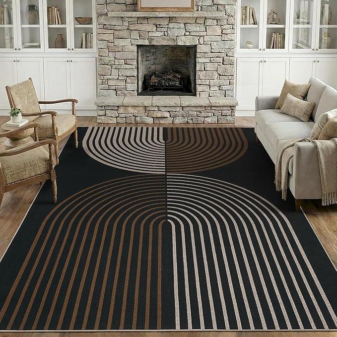 GarveeHome Modern Rainbow 8x10 Easy Jute Rug for Living Room Indoor Outdoor Patio Farmhouse, Contemporary Non Slip Non Shedding Carpet for Bedroom Backyard Dining Room