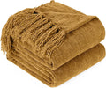 Chenille Throw Blanket for Couch with Tassels,60"X80" Soft Cozy Lightweight Knitted Boho Decorative Blankets for Bed and Sofa,Yellow
