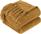 Chenille Throw Blanket for Couch with Tassels,60"X80" Soft Cozy Lightweight Knitted Boho Decorative Blankets for Bed and Sofa,Yellow