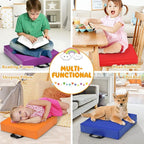 HONEY JOY 6PCS Floor Cushions for Kids, 15 Inch Flexible Alternative Portable Classroom Seating w/Handles, Easy to Clean, 3 Inch Thick Soft Foam Square Comfy Seats for Daycare Preschool(Square, Red)